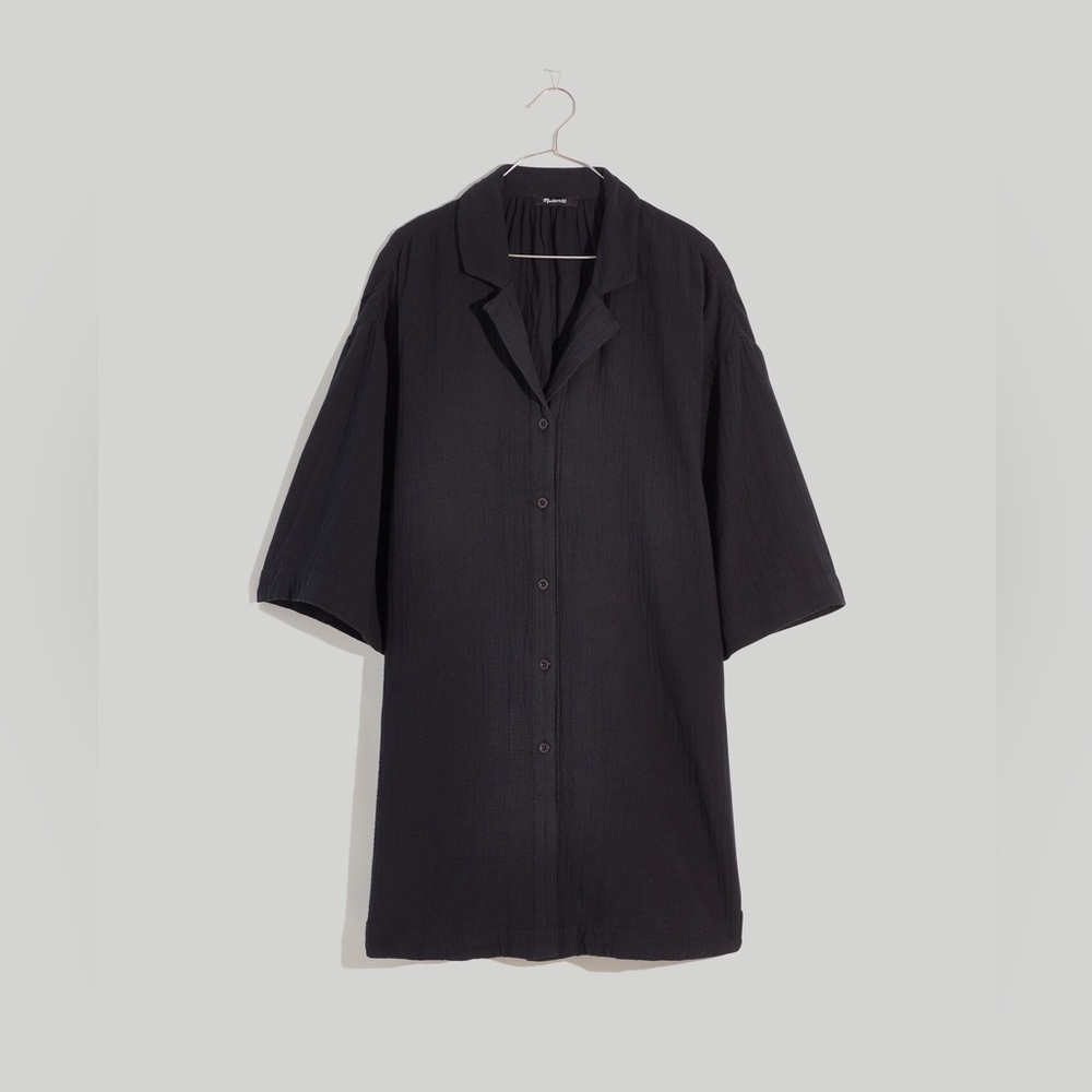 Madewell Plus Crinkle Cotton Cover-Up Mini Shirtdress in True Black